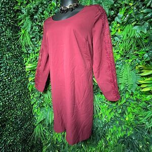 LANE BRYANT Women Dress 18/20 Red Flare A Line Lace‎ Sleeve Round Neckline  1023